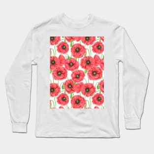 Watercolor poppies floral pattern Long Sleeve T-Shirt